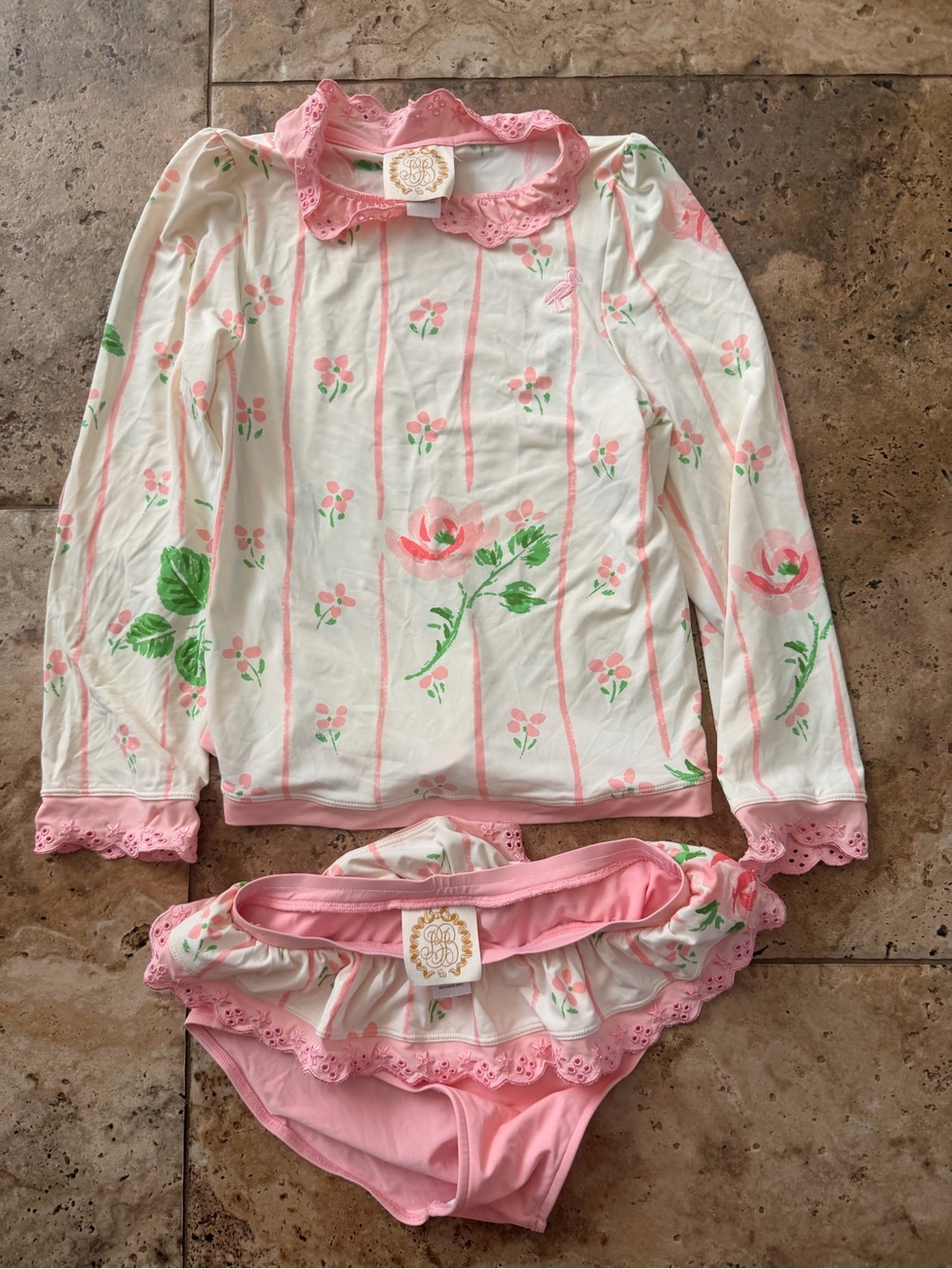 The Beaufort Bonnet Company Girls Pink and White Floral Bikini Set